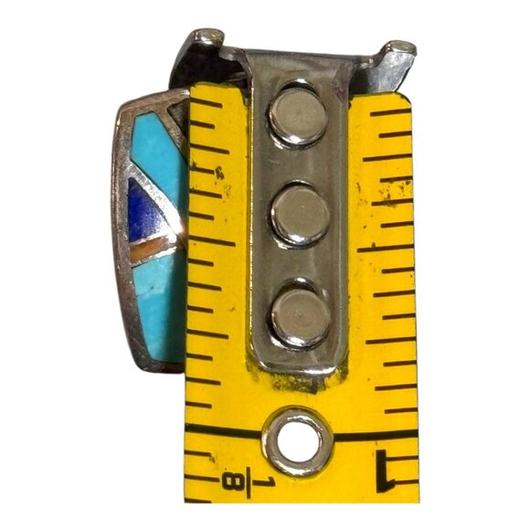 Vintage Sterling Silver Turquoise Opal Coral & Lapis Inlay Pendant Slide Zuni - Picture 5 of 6
